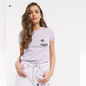 Brave Soul petite paradise t-shirt with palm tree embroidered patch in lilac